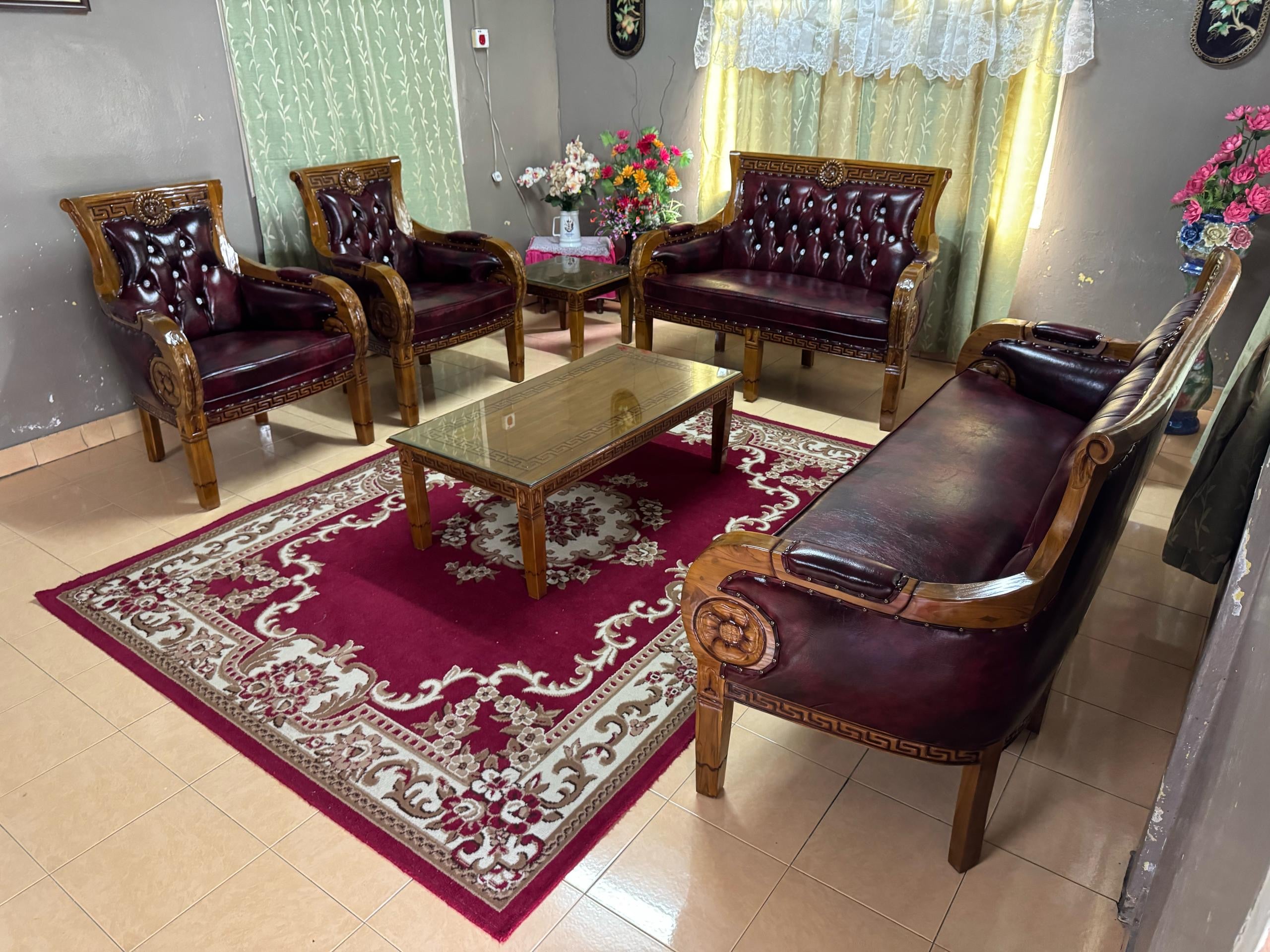 Set Sofa Kayu Serena 3+2+1+1 | Fabrik Kulit Sintetik Mewah | RM7,999 Gred B