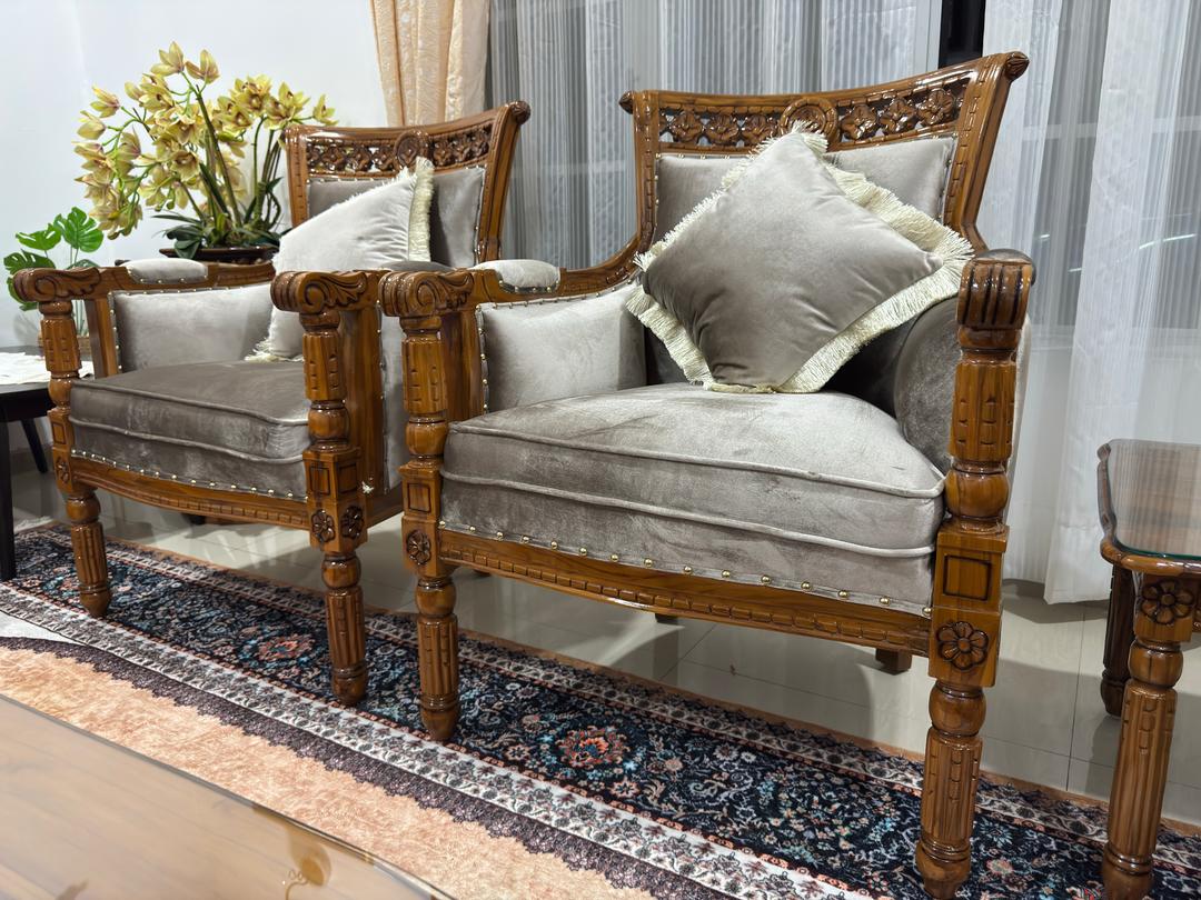 Set Sofa Kayu Jati Mewah 3+2+1+1 - Klasik Jepara Gred A