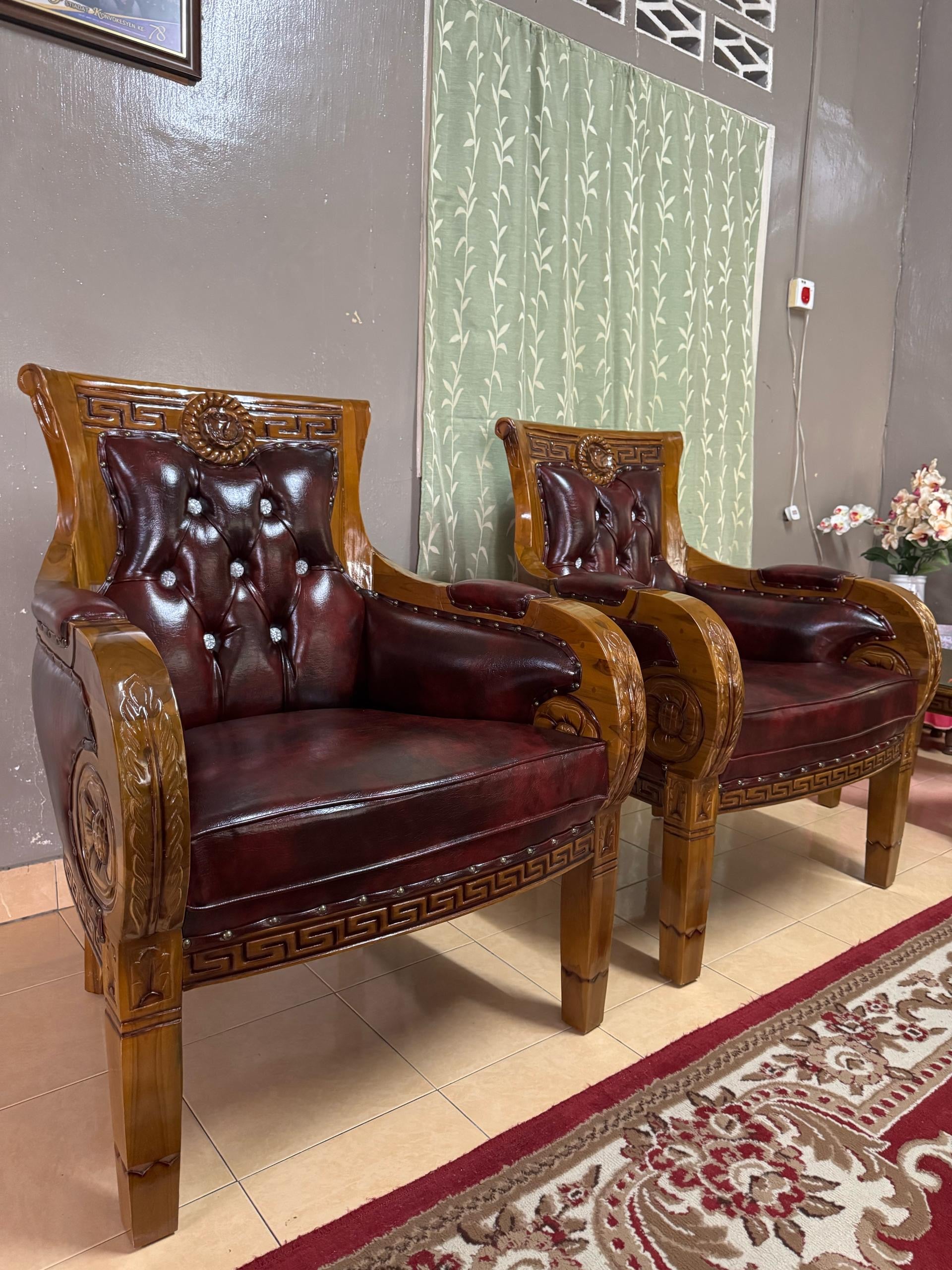 Set Sofa Kayu Serena 3+2+1+1 | Fabrik Kulit Sintetik Mewah | RM7,999 Gred B