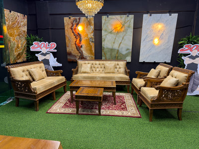 Set Sofa Aladdin Berkerawang Grade A (3+2+1+1) + Meja Kopi 2 Siap Kaca