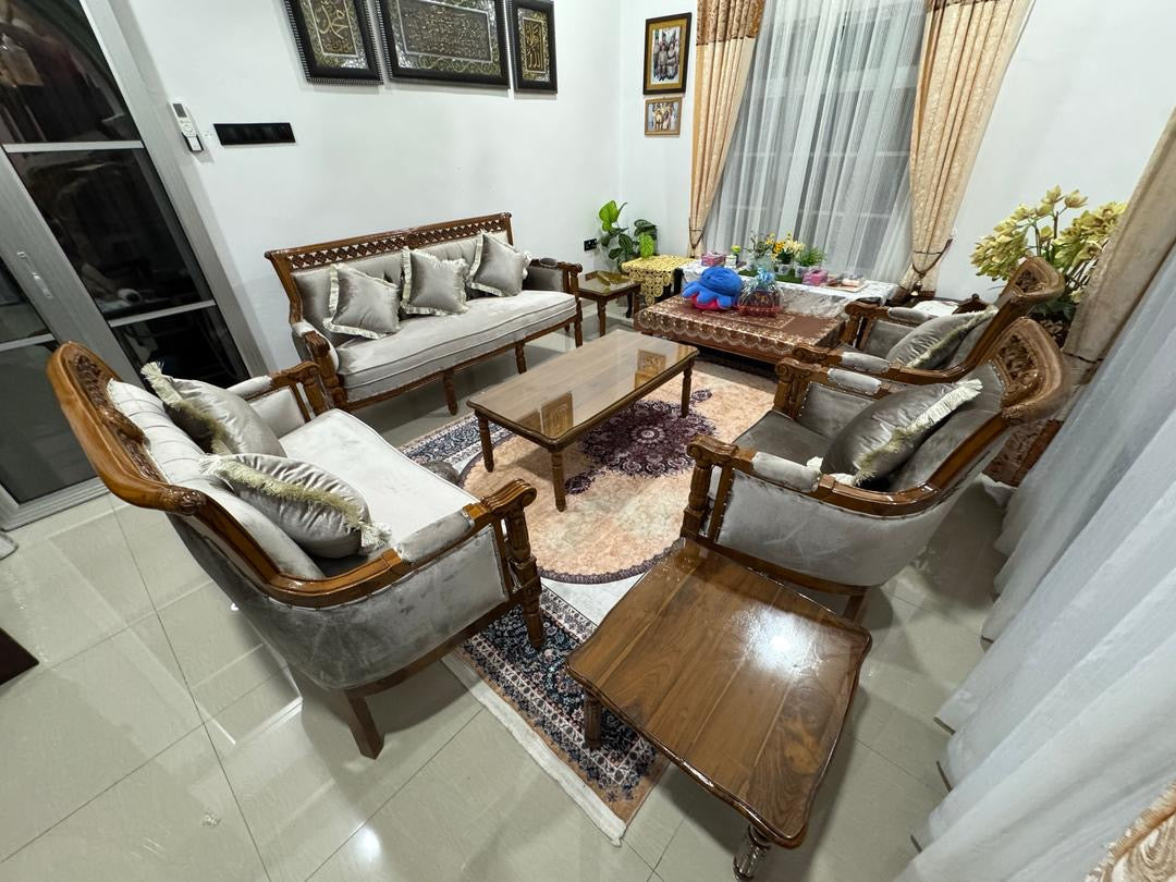 Set Sofa Kayu Jati Mewah 3+2+1+1 - Klasik Jepara Gred A